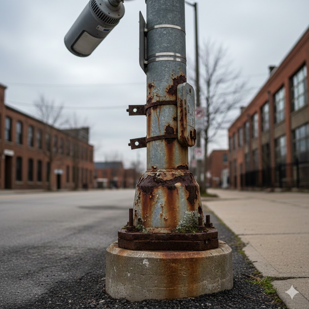 Активное коррозионное поражение элементов опоры