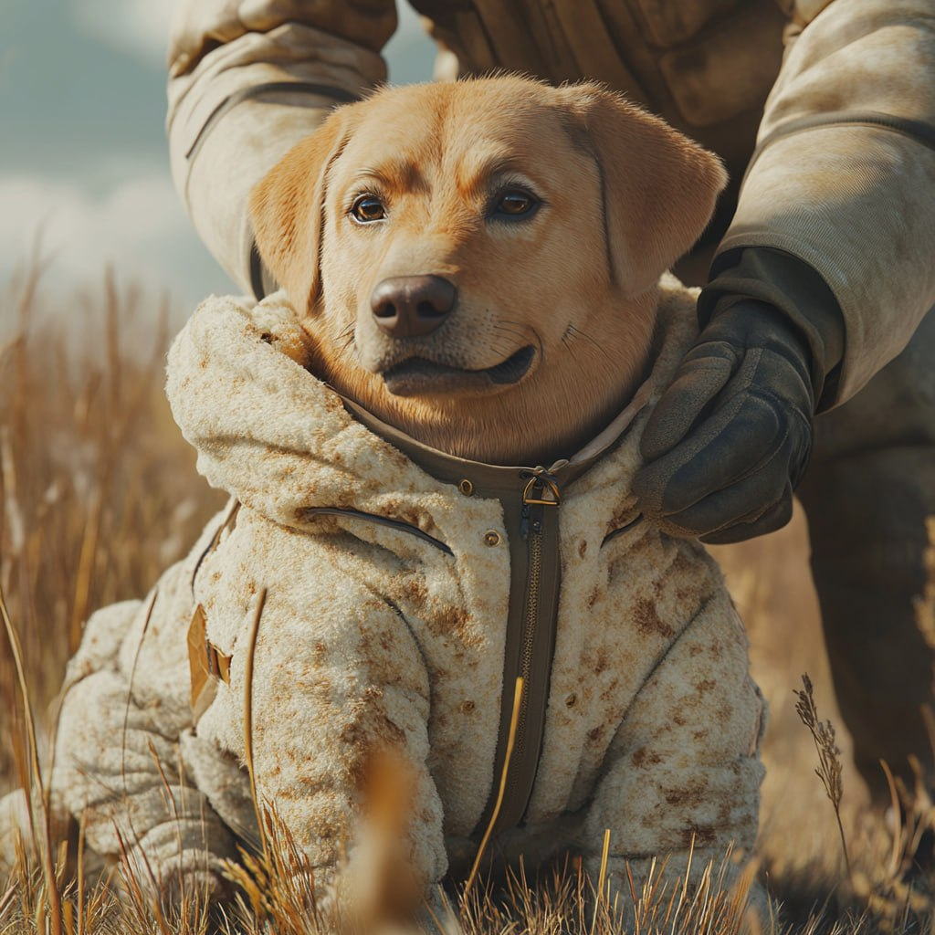Одежда зимой нужна собакам для защиты от холода, ветра и снега. Изображение сгенерировано нейросетью