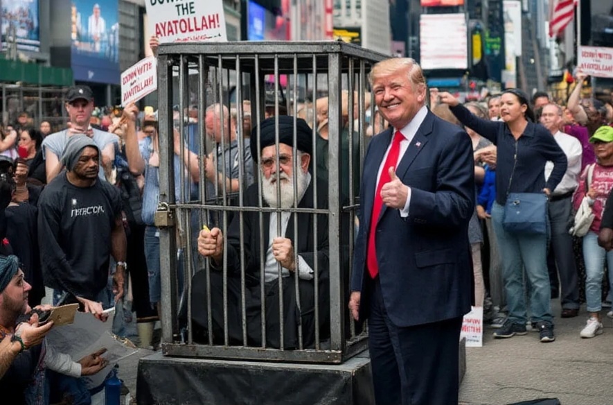   Хаменеи уже собираются возить в клетке по Нью-Йорку - он станет вторым трофеем Трампа, после Мадуро. Коллаж Блокнота.