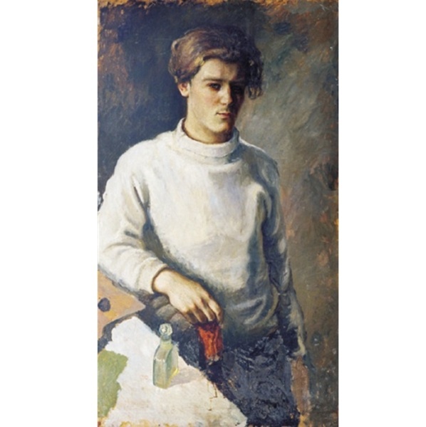 Владимир Стожаров. Автопортрет в белом свитере. 1944. Фанера, масло