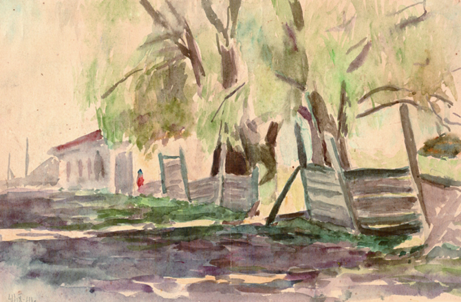 Владимир Стожаров. Воскресенское. 4 сентября 1941. Акварель. 18,5 х 27,5. Из книги Люциана Шитова «Лучи детства»