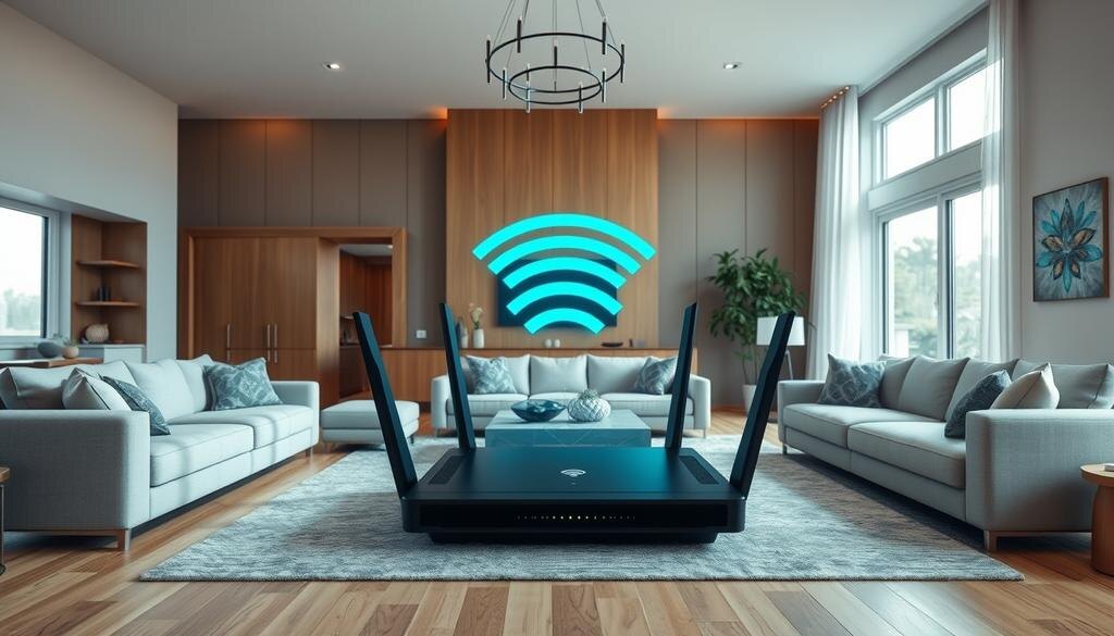    Изображение мощного Wi-Fi роутера в большом доме