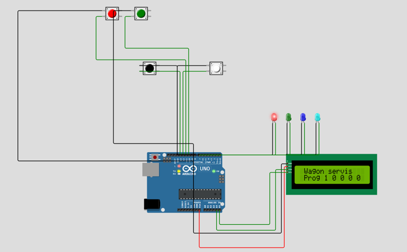 Рис. 2. Общий вид работы системы при включенном первом светодиоде (первой паре щеток)
Fig. 2. General view of the system operation with the first LED (first pair of brushes) on