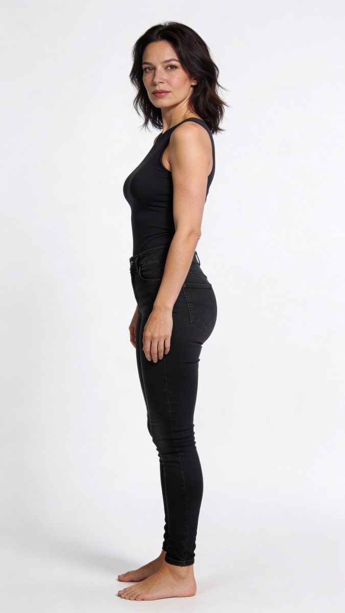 В узких скинни фигура выглядит укороченной и старше