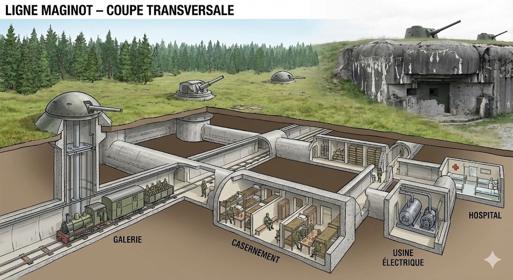 Внутри Линии Мажино. Французские солдаты чувствовали себя в полной безопасности под толщей бетона, не понимая, что эта «Великая стена» скоро станет для них ловушкой