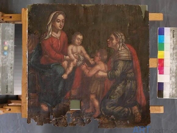 Рисунок 1. "Мадонна с Младенцем, св. Елизаветой и Иоанном Крестителем". Лицевая сторона перед реставрацией.