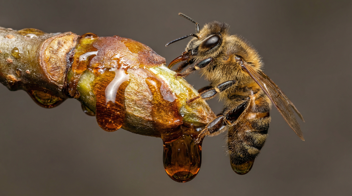 Пчела собирает прополис