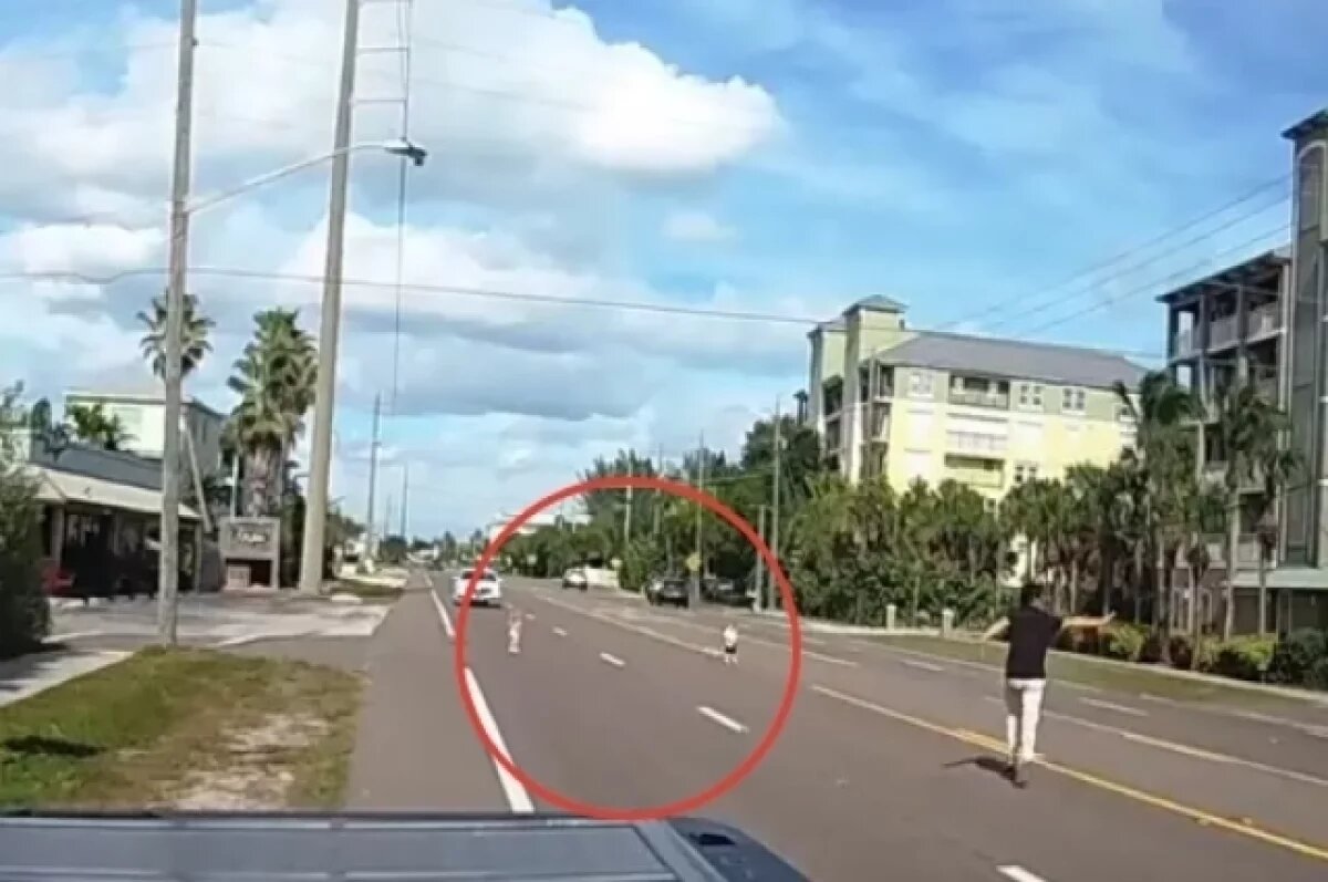    Появились кадры спасения в США на проезжей части сбежавших 2-летних детей