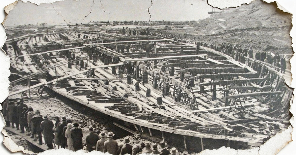 После осушения озера, люди 20-го века, впервые увидели корабль Калигулы