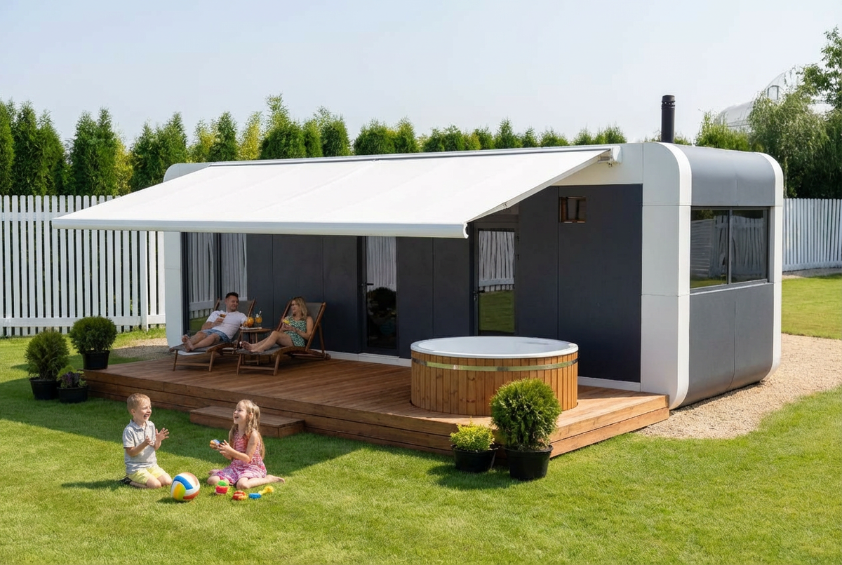 Капсульно - мобильный дом с баней и печкой на дровах "Снегири"