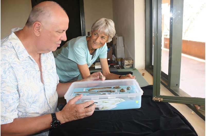    Билл Джангерс и Мив Лики исследуют останки «человека умелого»