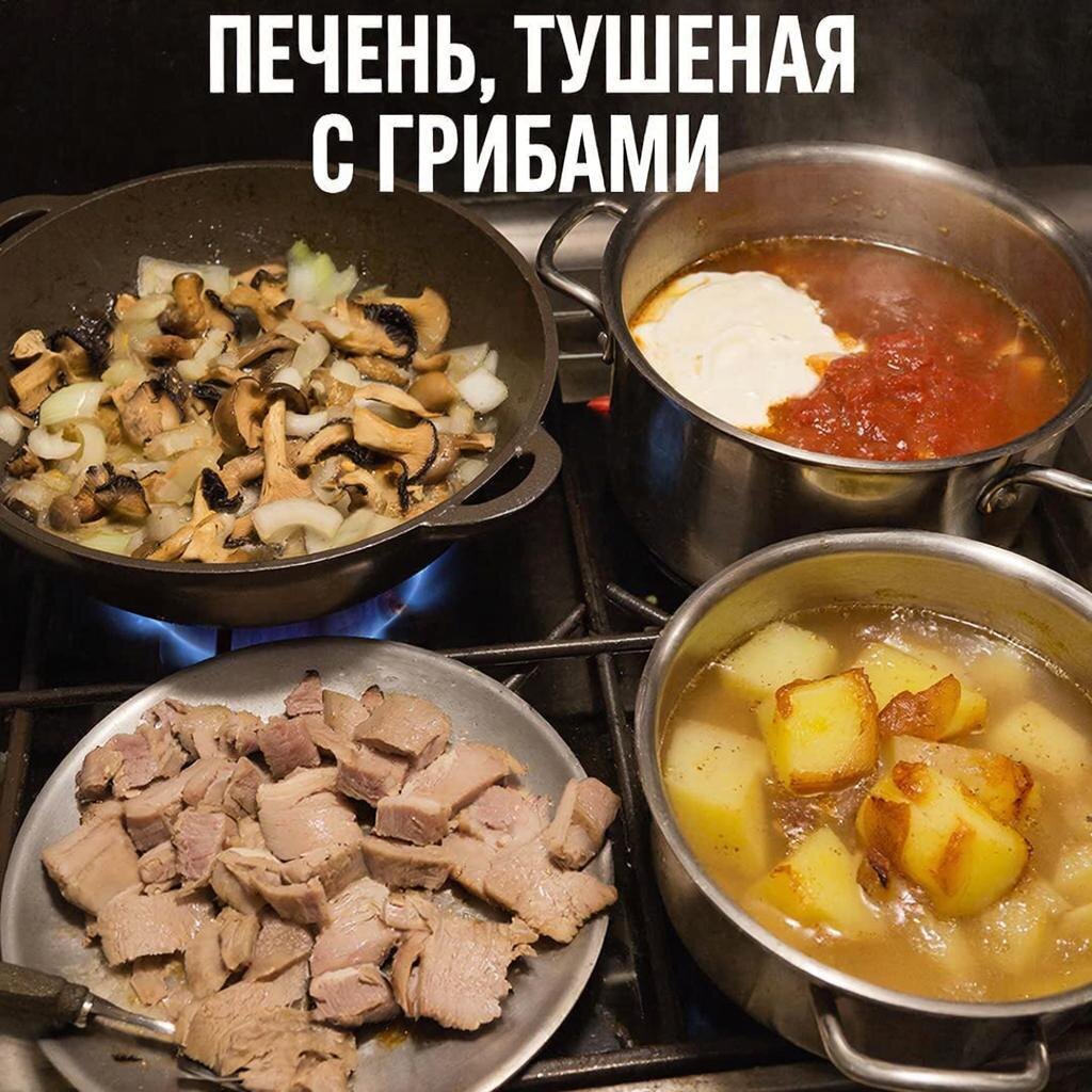 Как приготовить нежную печень с грибами, будто из детства