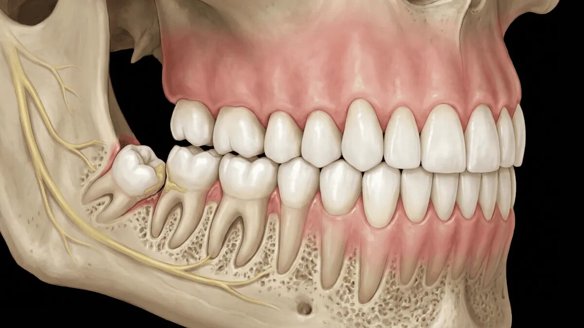 Зуб мудрости прорезался наполовину и давит на соседний зуб