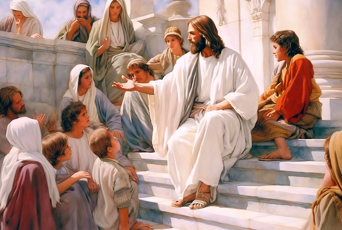 Иисус разговаривает с людьми.