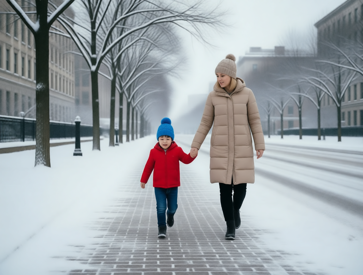 "Не беги! Держи меня за руку! Осторожно: дорога!" (и другие голосовые команды за кадром)