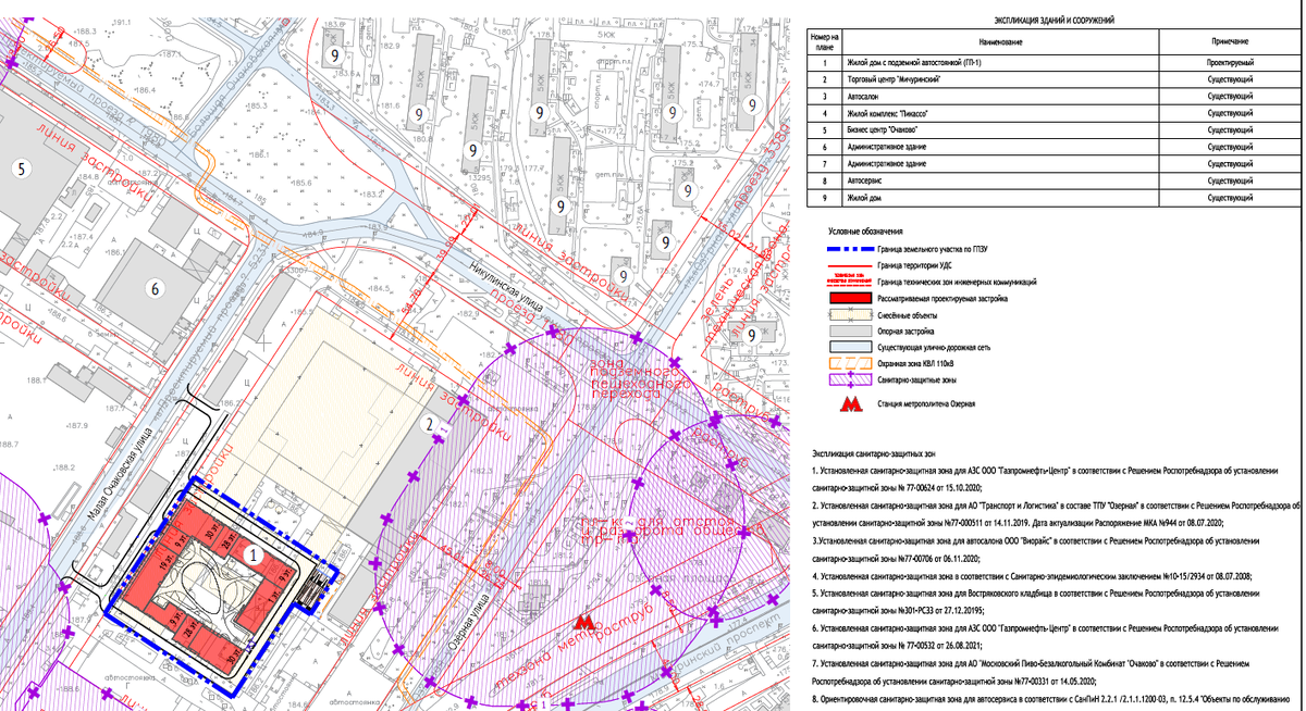 Выкопировка из ПЗУ ЖК "Страна.Озерная". ТЦ обозначен как опорная застройка