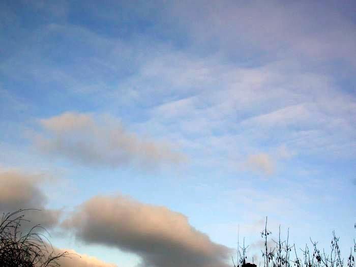 Небо над Москвой проясняется, температура падает. Вид северо-восточной части неба 16 января 2006 года в 14:30 МСК. Фото автора. 