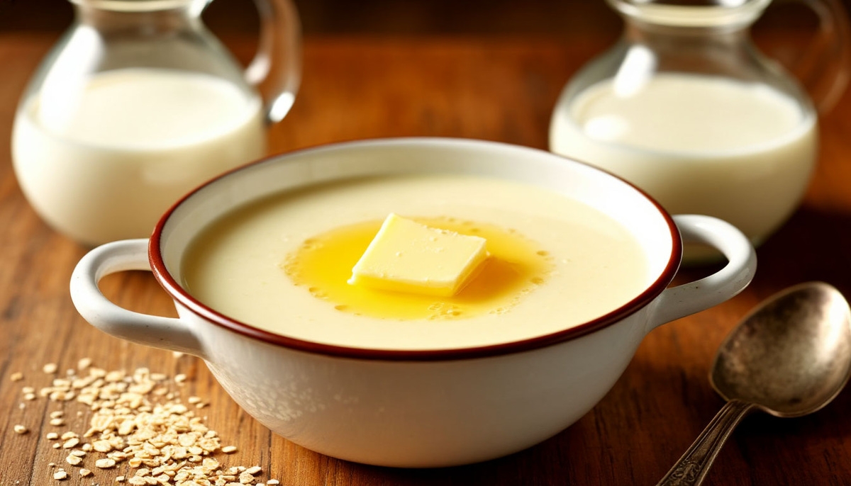 🥣 «Молочный суп с вермишелью» по-рижски: как его варили в школьных столовых Латвии в 1960-е — с манкой вместо вермишели, если её не было.  