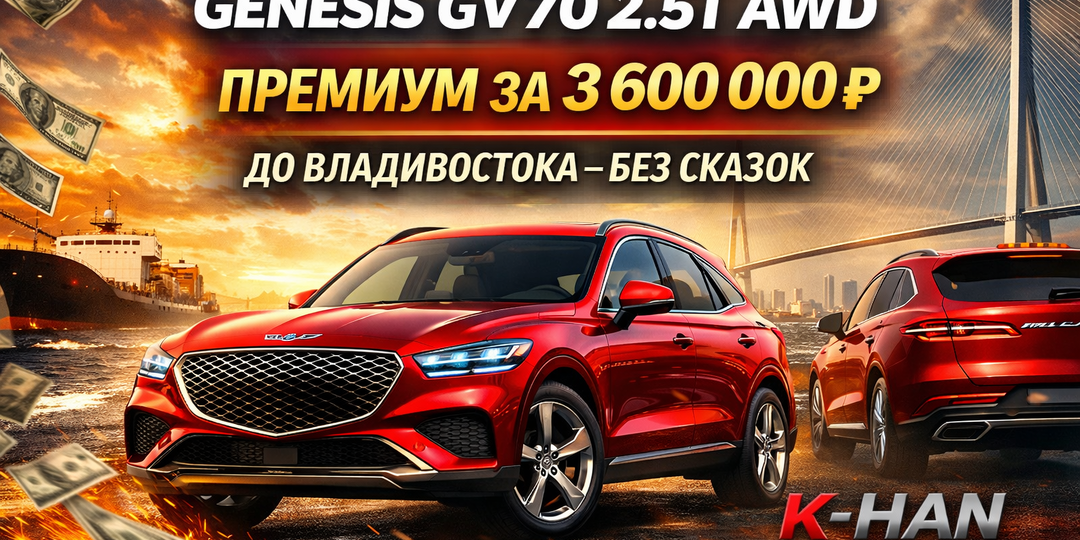 Genesis GV70 2.5T AWD за 3 600 000 ₽ до Владивостока — тот самый «премиум», за который не стыдно платить