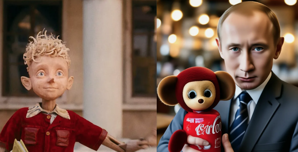 Буратино и Чебурашка коллаж автора