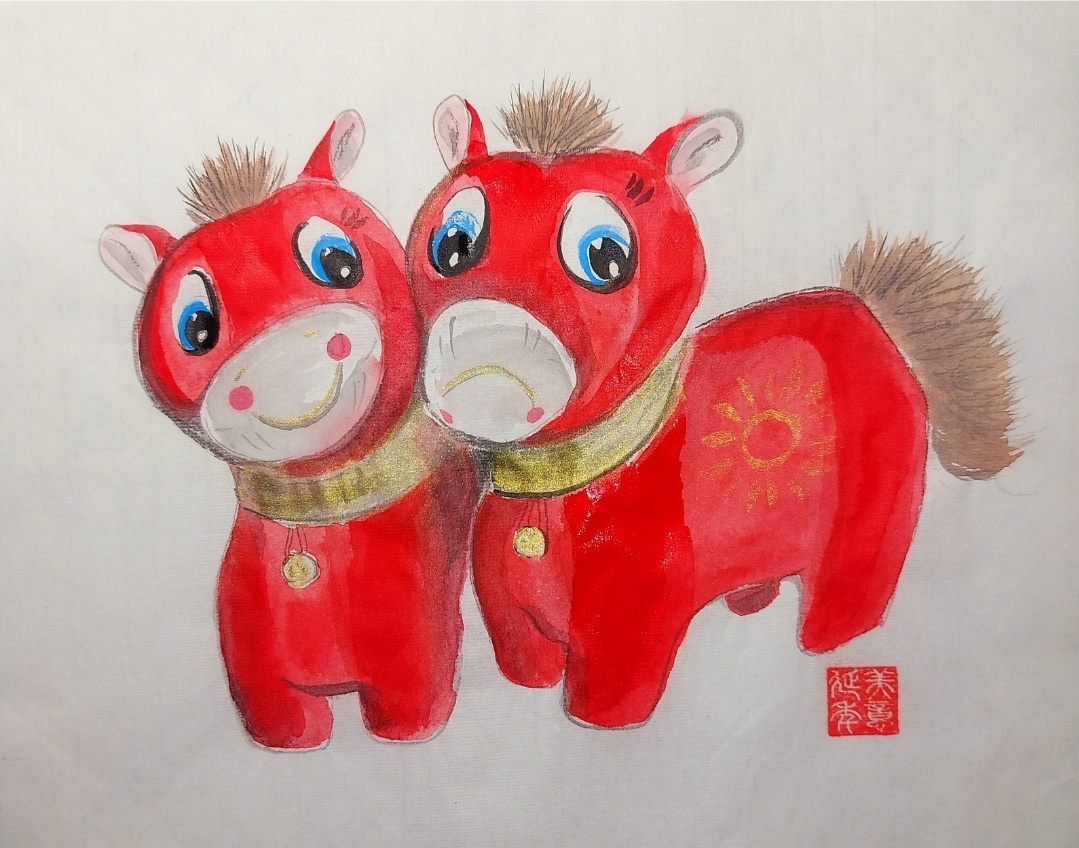 Лошадка Кукума. Рисунок Ольги Сюмиот - автора канала. Надпись на печати: «Радость продлевает жизнь!»