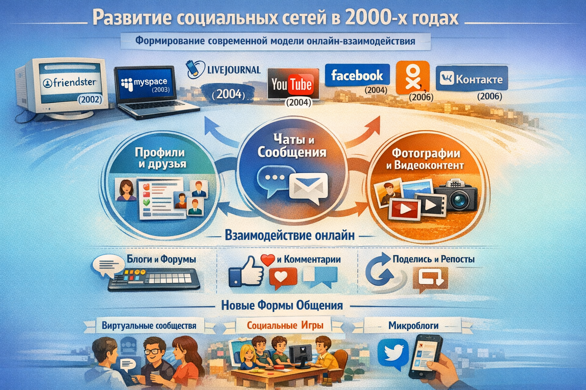 Развитие социальных сетей в 2000-х годах: формирование современной модели онлайн-взаимодействия