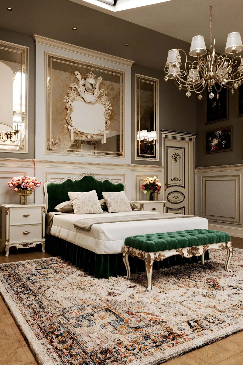 Дизайн спальни частного дома в стиле необарокко