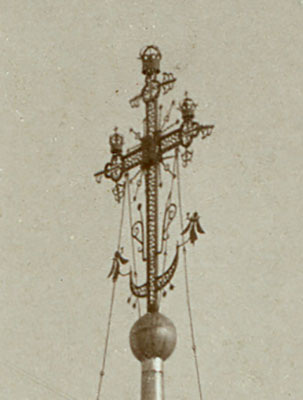 Купольный крест Никольской церкви в селе Малышево. 16 (28) января 1914 года. Фрагмент фото Ивана Филатова из фондов Рязанского исторического музея