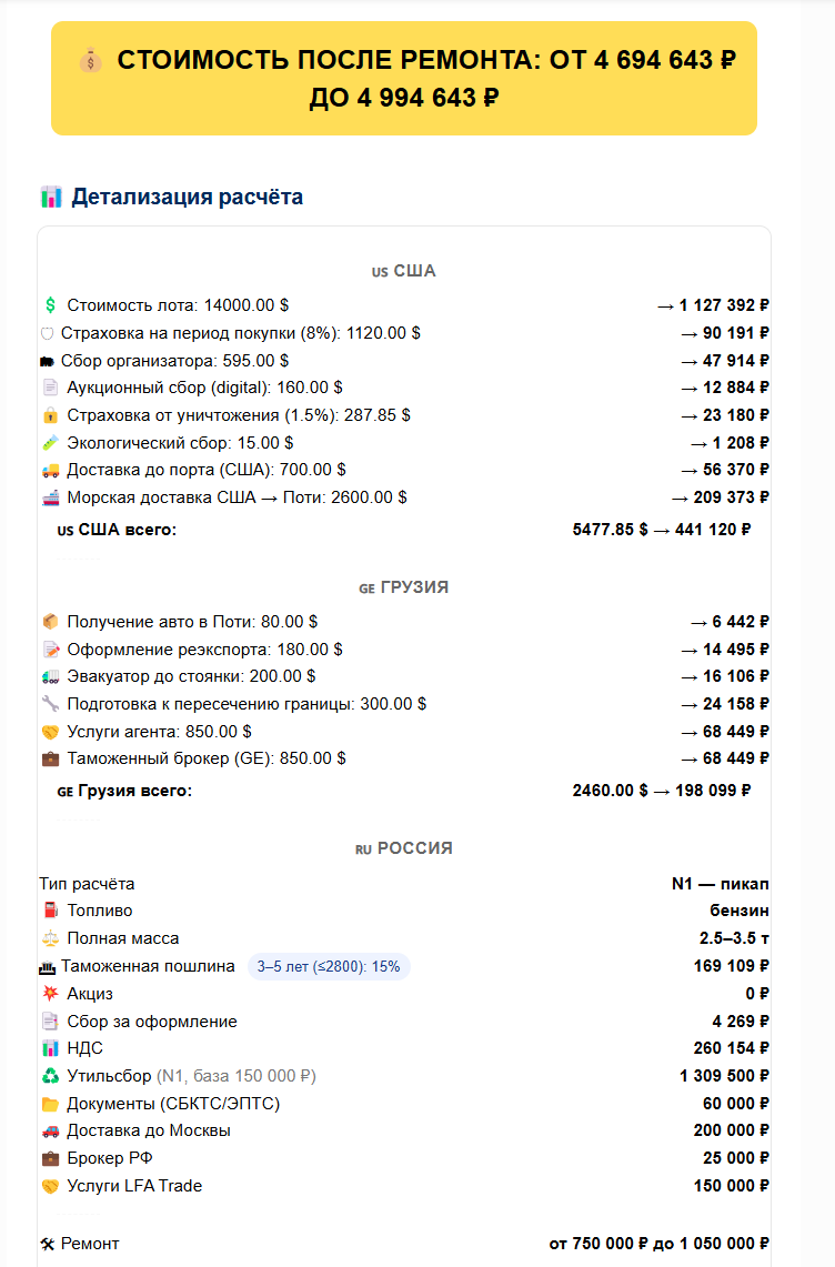 Скриншот з нашего калькулятора - ссылка в конце стат