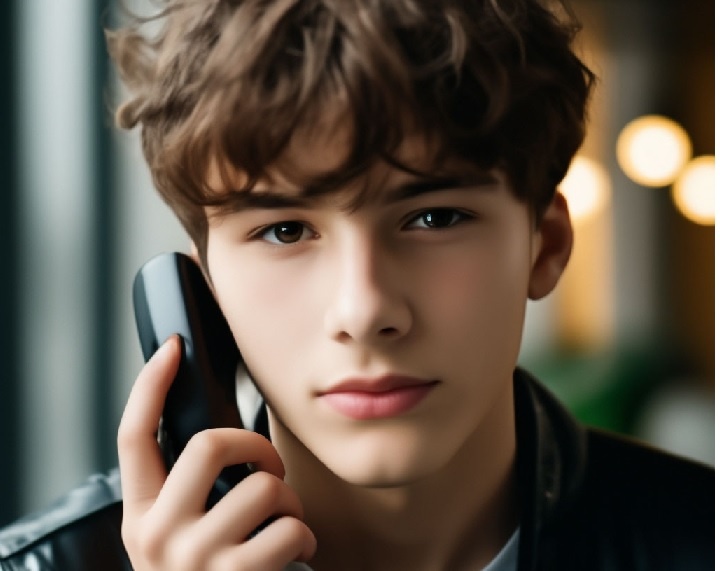 парнишка звонит по телефону