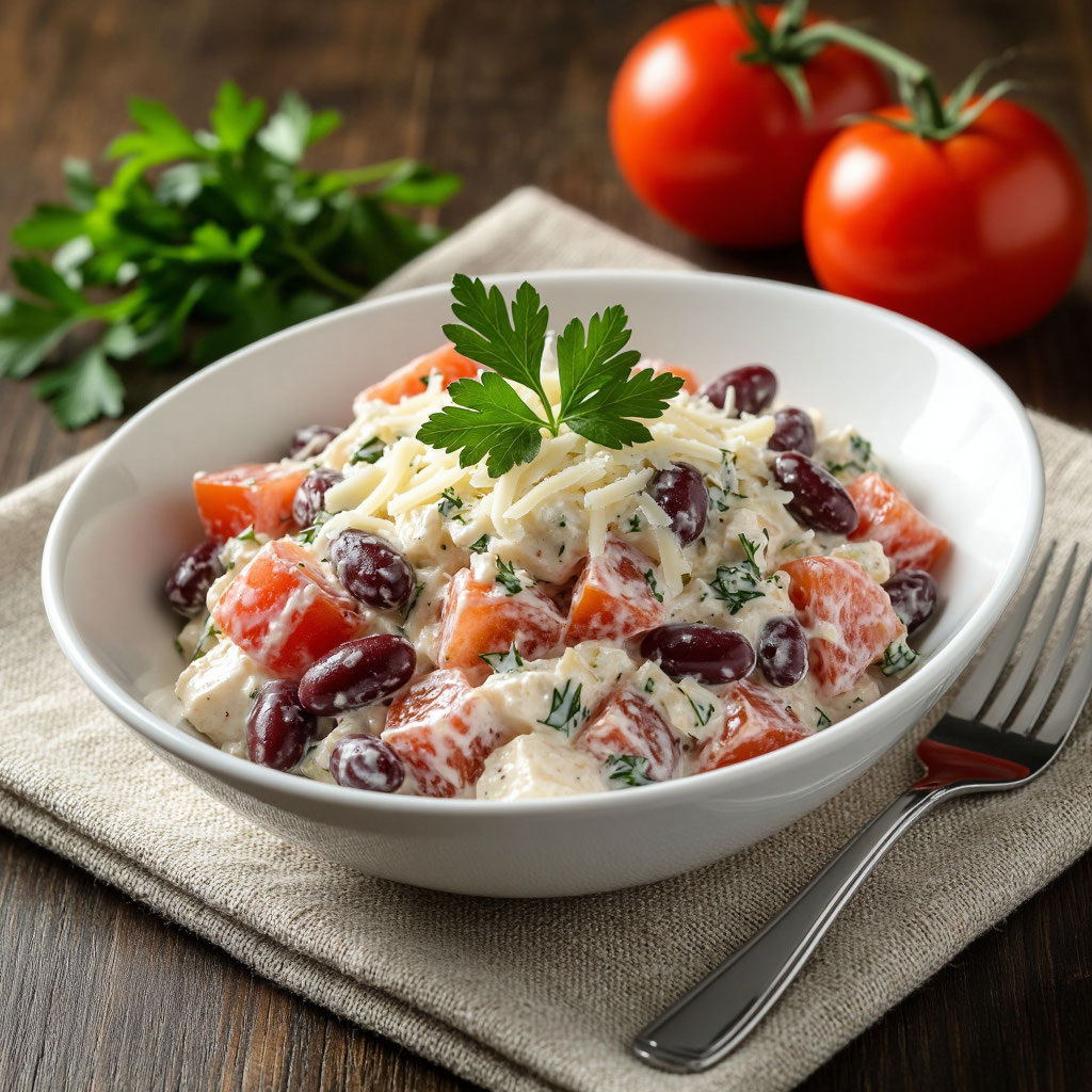 Салат с консервированной фасолью, помидорами и сыром — экспресс‑рецепт на 15 минут! 🥗✨