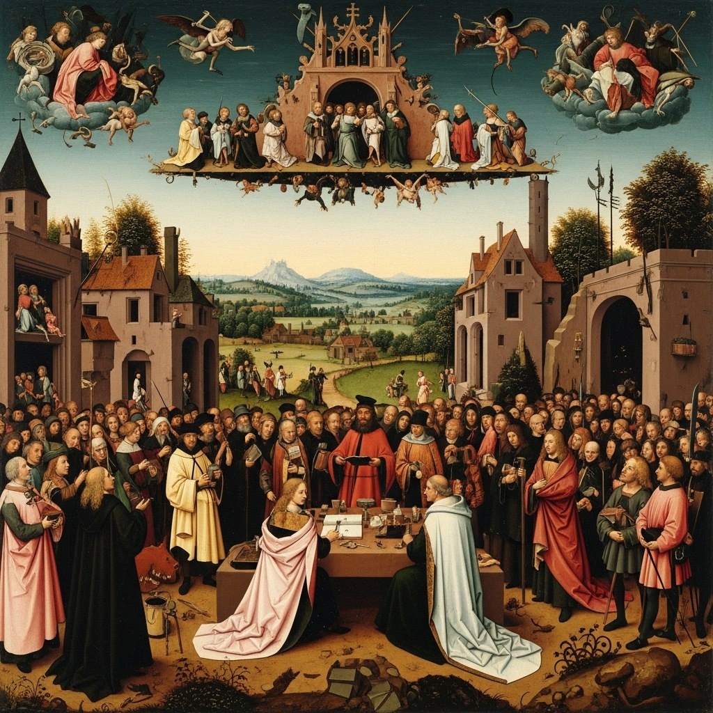 Рисунок сгенерирован нейросетью по мотивам произведений Иеронима Босха