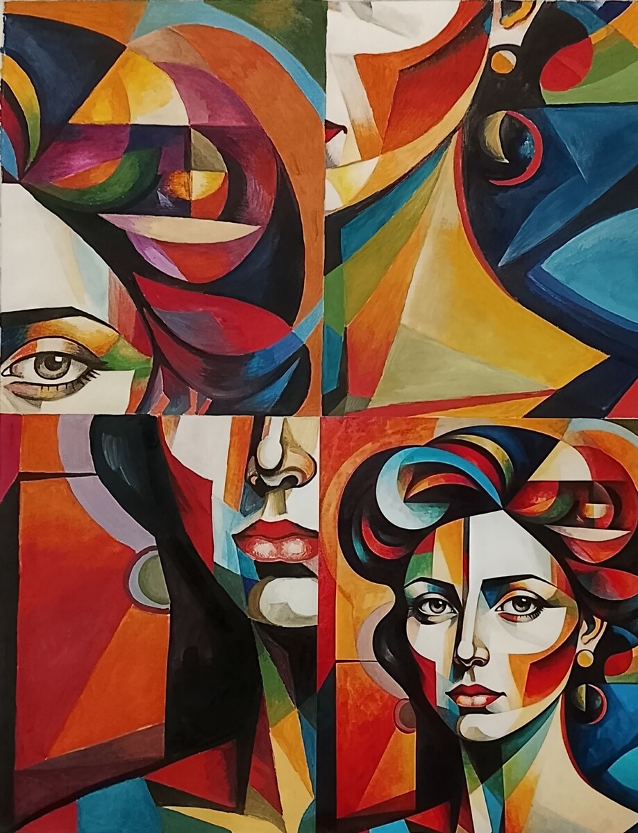 ,, ЧЧетыре портрета одной женщины ,, 2026 год Бумага, гуашь. Размер 50х40 см.