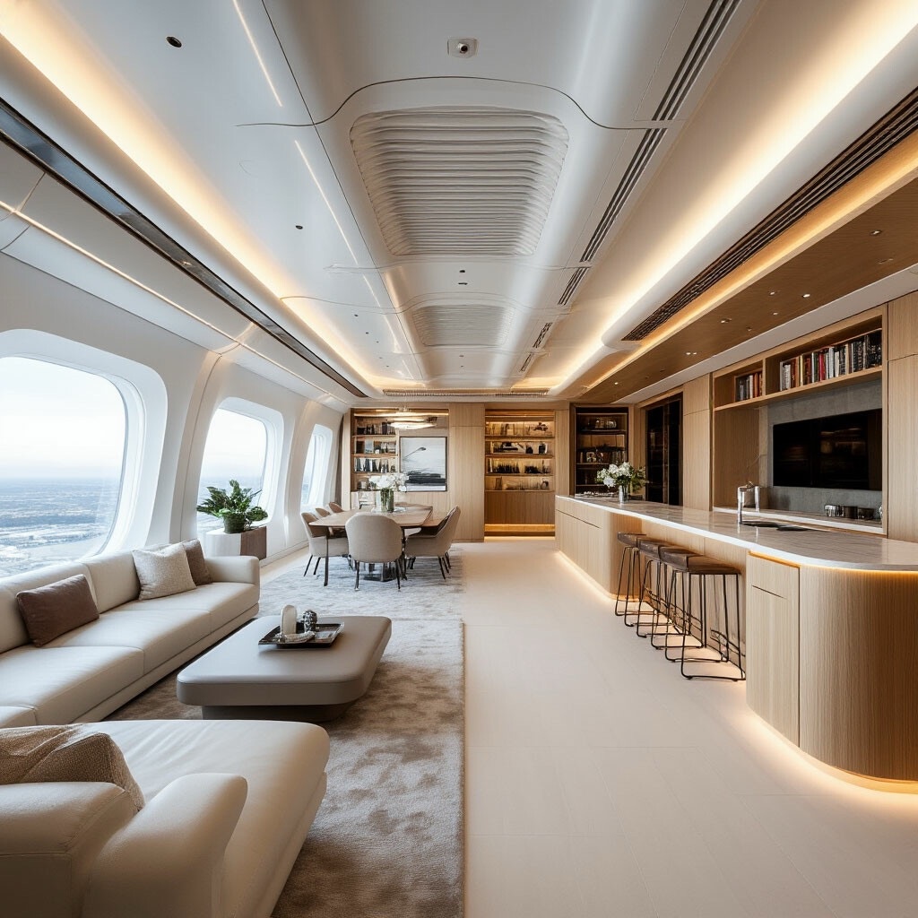 Дизайн интерьера кухни-гостиной с атмосферой самолета. Студия дизайна АрхиКомфорт