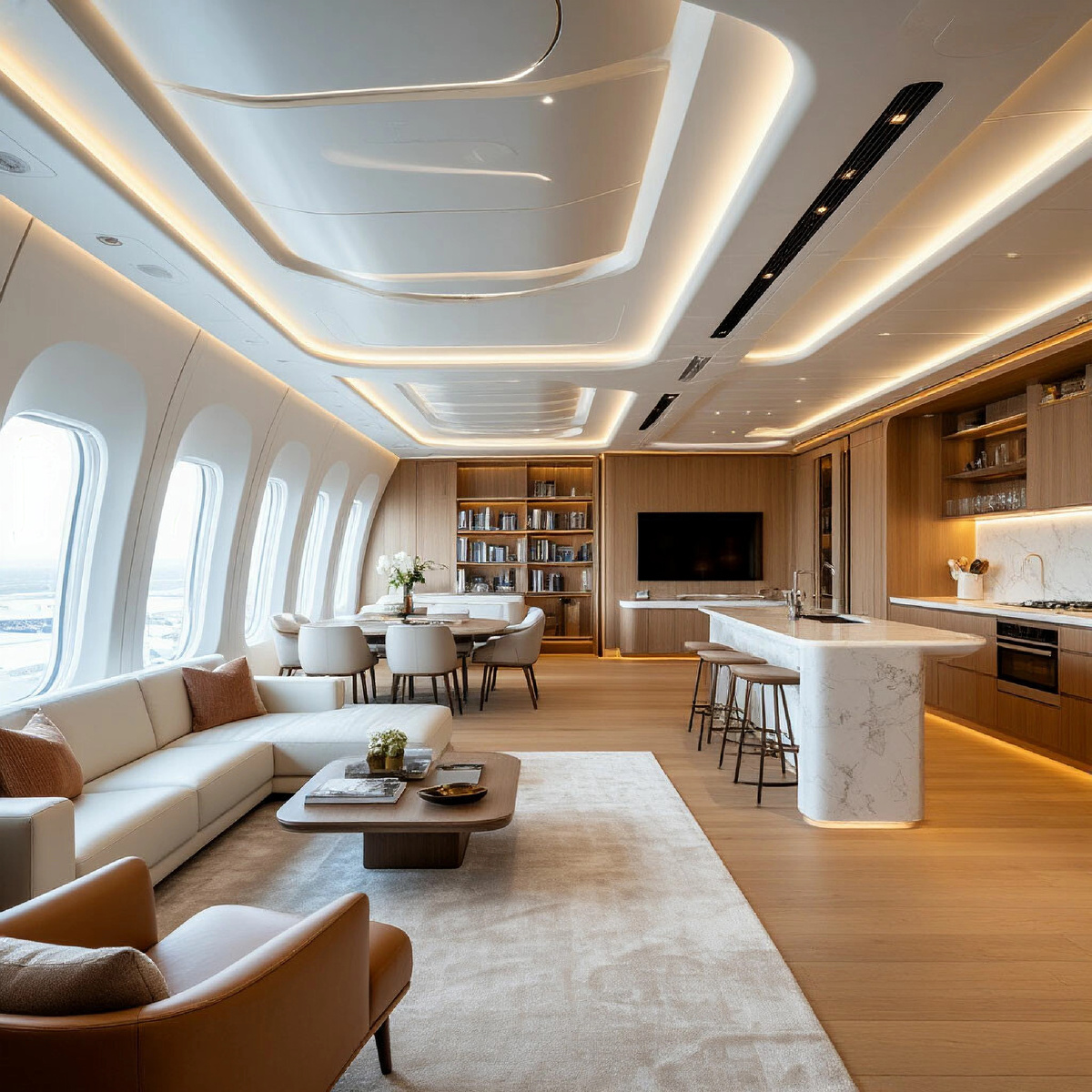 Дизайн интерьера кухни-гостиной с атмосферой самолета. Студия дизайна АрхиКомфорт