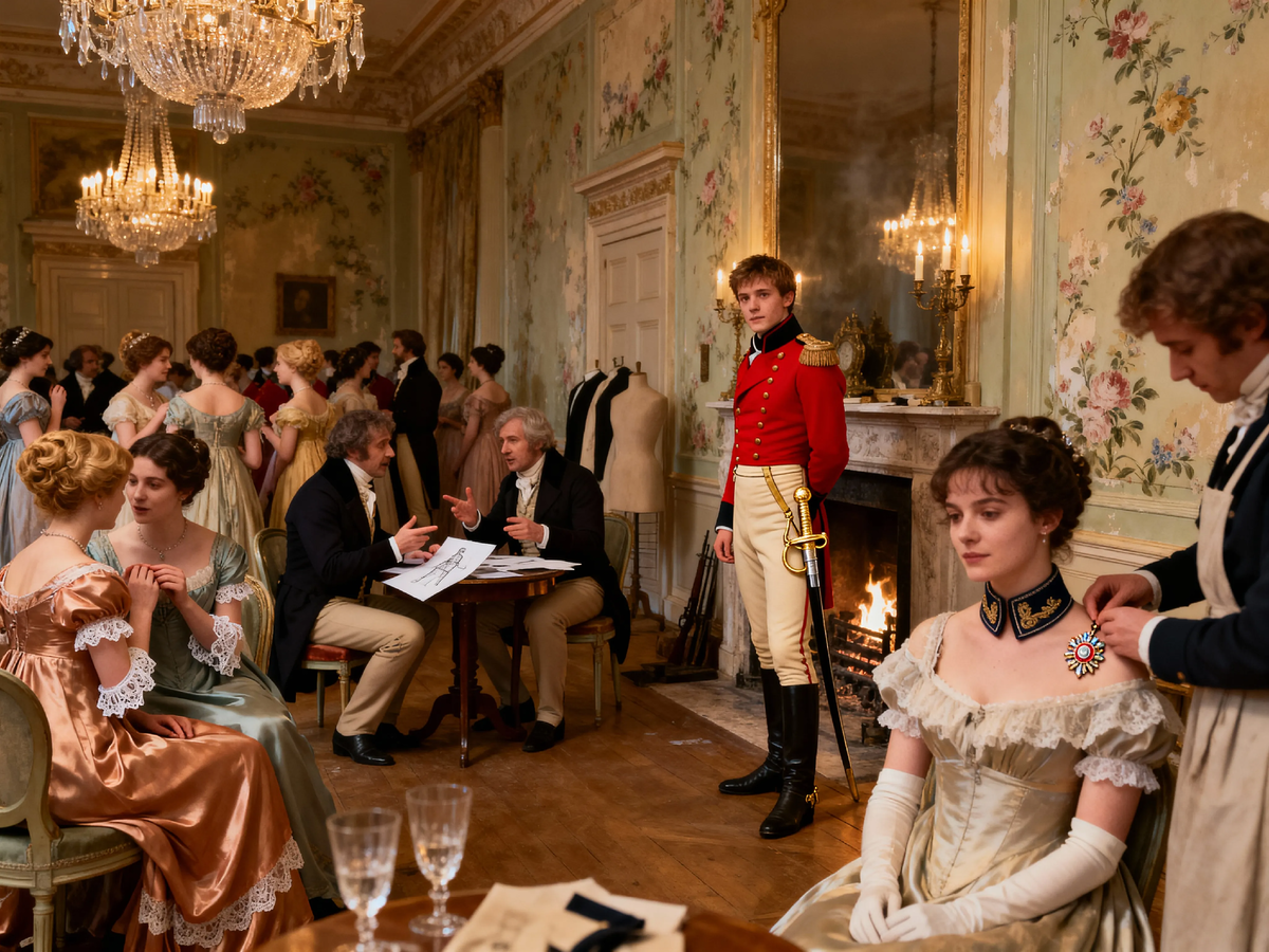 Перед вами не исторический костюм, а акт символического грабежа. Этот щегольской редингот — пример того, как мода, едва отгремели пушки, тут же обобрала армию-победительницу, превратив её атрибуты силы в новую валюту гражданского статуса.