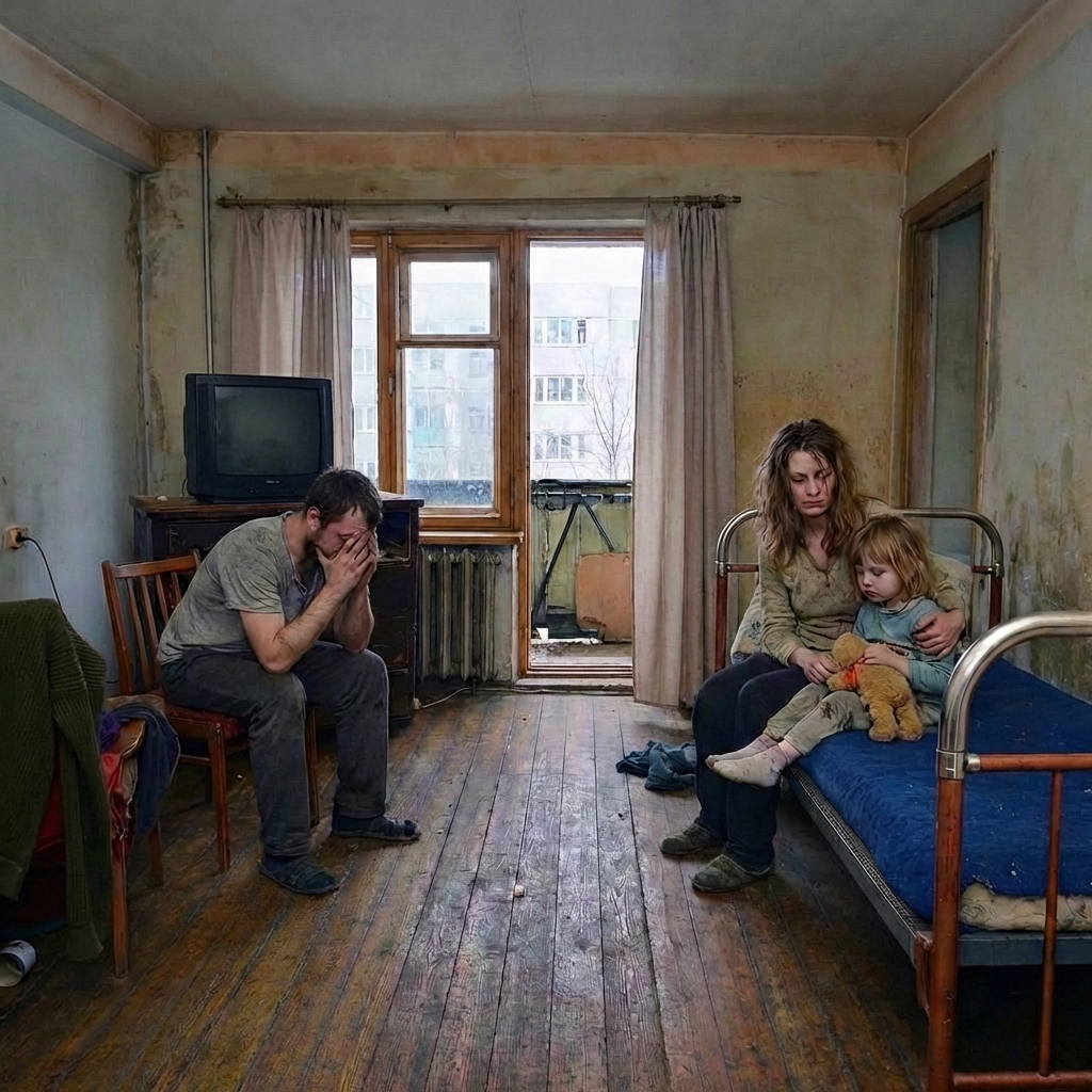 Картинка для обложки. ИИ-генерация. "Семья, которая не может улучшить жилищные условия"