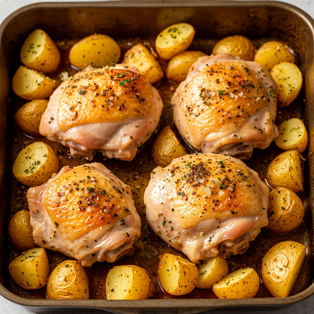 Куриные бедра с картошкой в духовке
