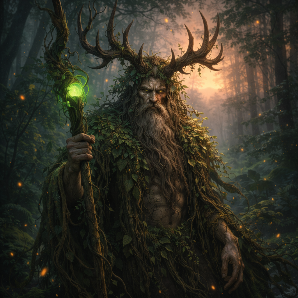 Леший в туманном лесу