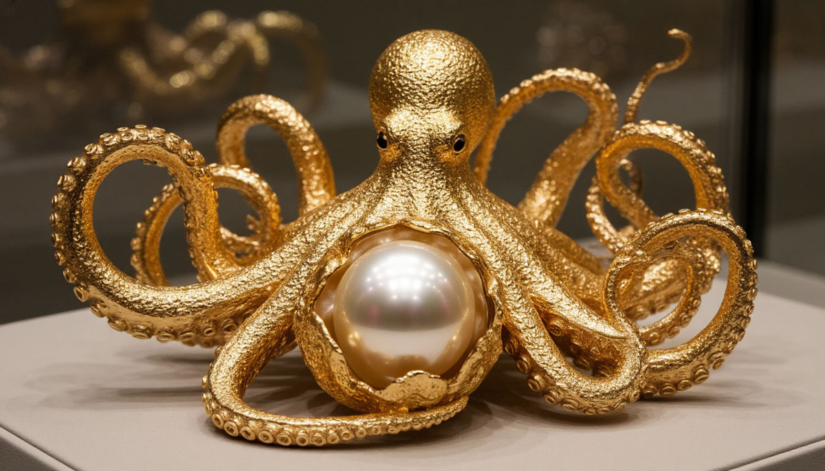 Эта жемчужина — как сердце океана, заключённое в раковину. Она росла десятилетиями в глубинах Юго‑Восточной Азии, пока не была найдена. Её судьба переплелась с человеческой: азиатская коллекционерша получила её в дар от деда — мореплавателя, верившего, что жемчужина хранит дух моря.

Сегодня Giga Pearl — не просто природный феномен. Вместе с художницей Бетани Крулл владелец создал скульптуру, где жемчужина стала центром композиции. Осьминог, обвивающий её, словно говорит: „Я страж этого чуда. Оно принадлежит всем — и никому