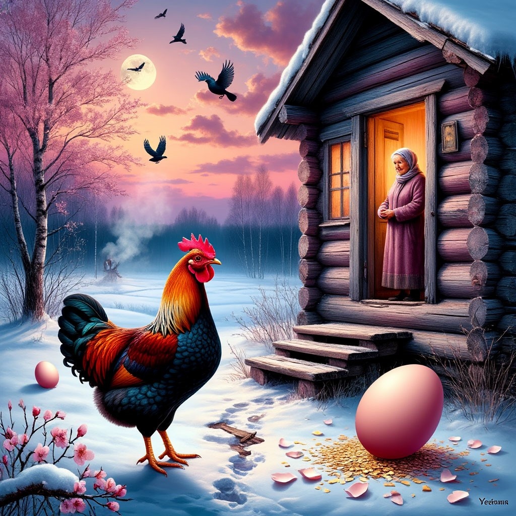 Если бы у Есенина было стихотворение "Курочка Ряба", оно бы выглядело так