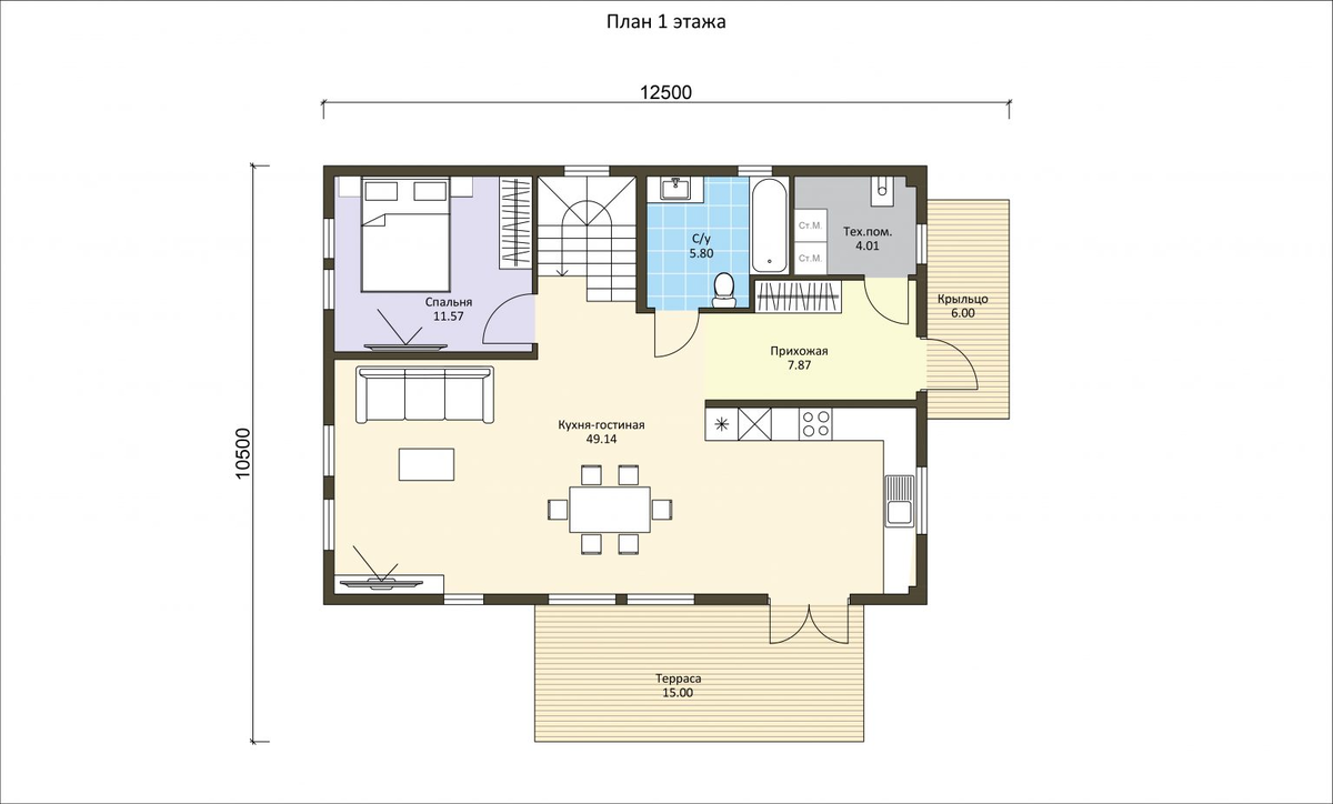 Планировка первого этажа каркасного дома «Шервуд» 