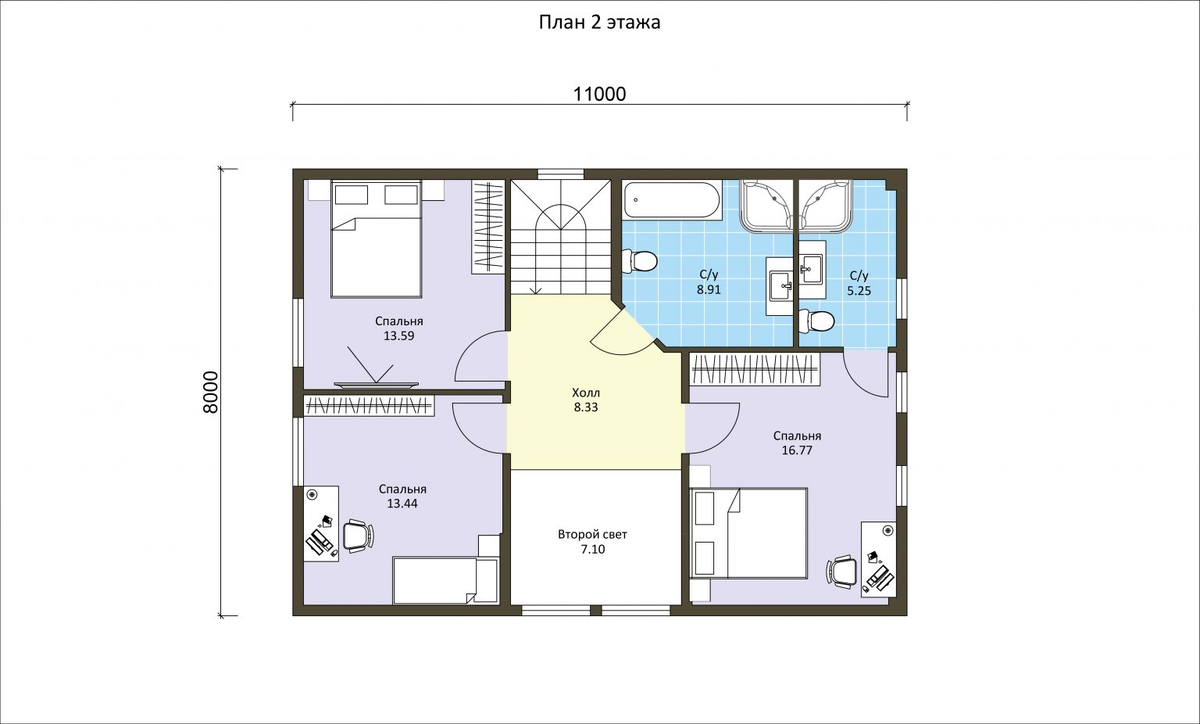 Планировка второго этажа каркасного дома «Шервуд» 
