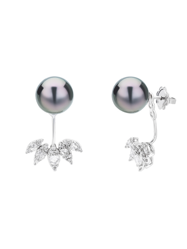 Серьги Utopia Stardust из белого золота с бриллиантами и черным жемчугом