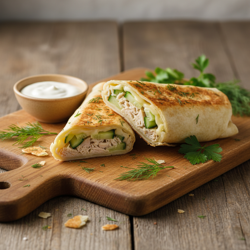 Завтрак "Лаваш-ролл с курицей, сыром и огурцом"