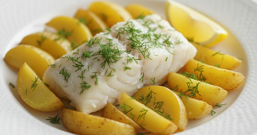 Запеченная рыба с картошкой: Гениально просто, на одном противне, а вкус... просто восторг