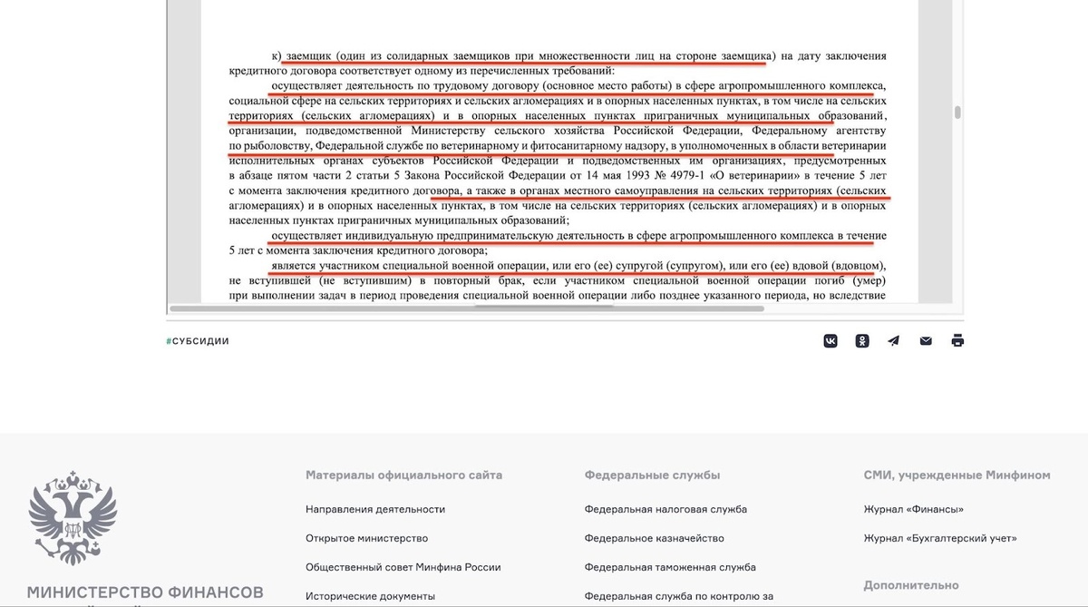 Выдержка из решения Минфина о требованиях к заемщику