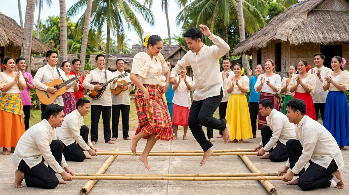 Филиппинский танец «Тиниклинг». Изображение сгенерировано нейронной сетью Gemini. 