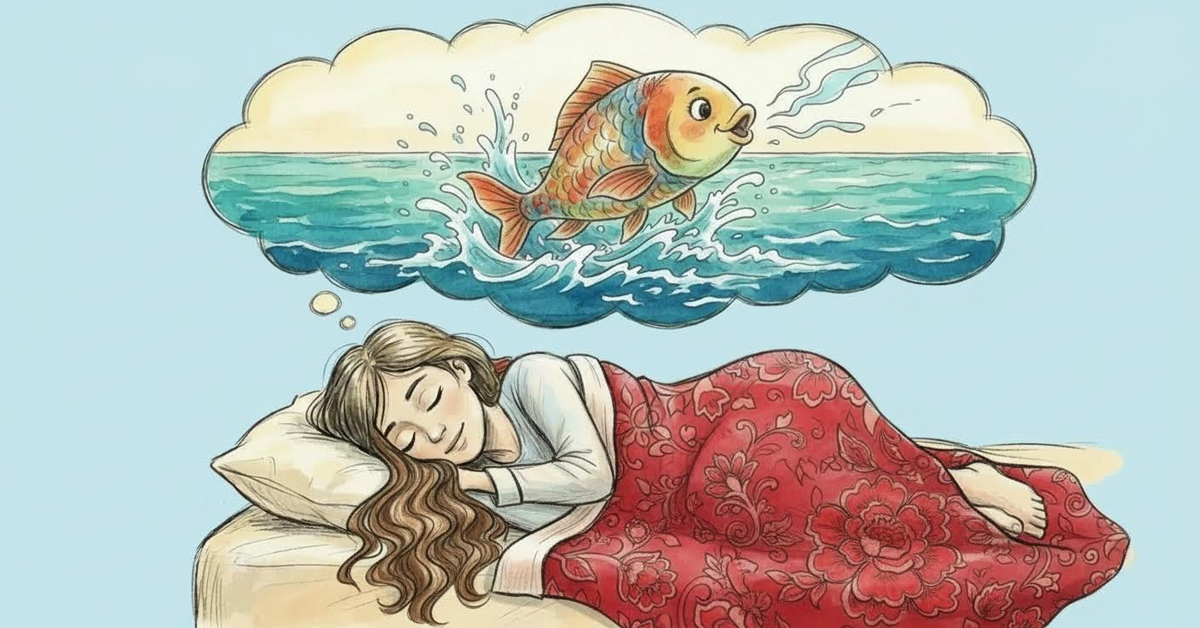    "Живая рыба снится к ясности. Коллаж: Сорокина Екатерина, фото сгенерировано нейросетью Nano Banana"