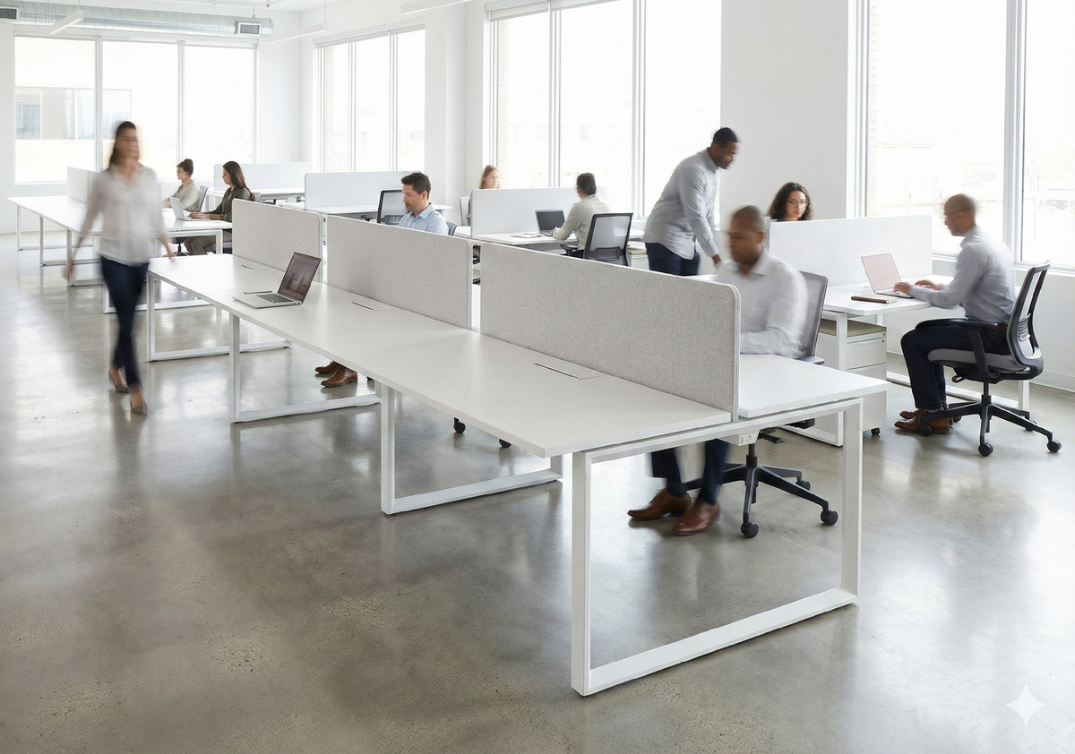 Стол один, а сотрудников четверо. Почему это удобно, а не «тесно»?